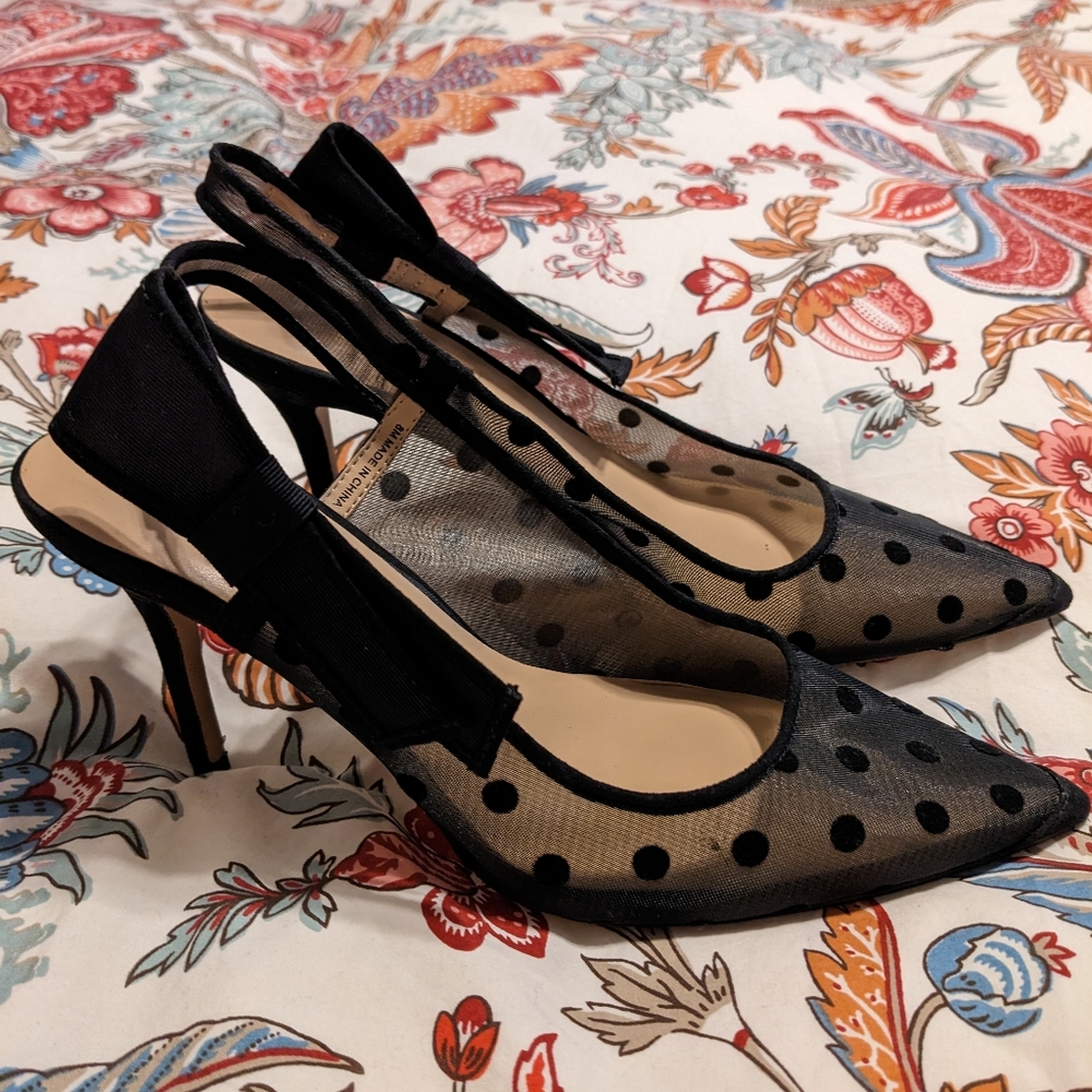 INC Polka Dot Mesh Heels